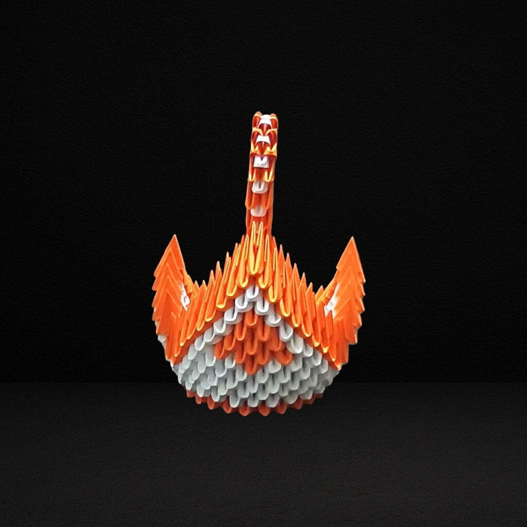 Majestic 3D Origami Orange Swan – Handcrafted Decorative Art Piece
