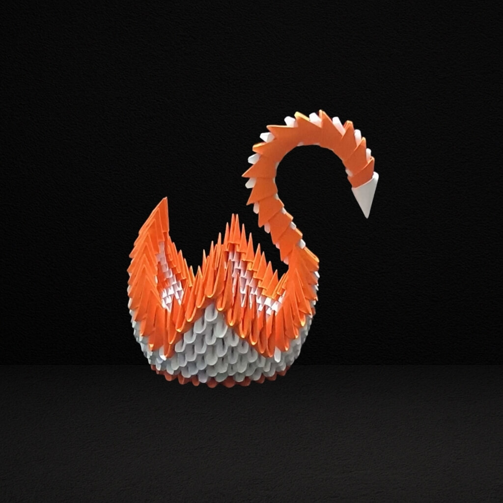 Majestic 3D Origami Orange Swan – Handcrafted Decorative Art Piece