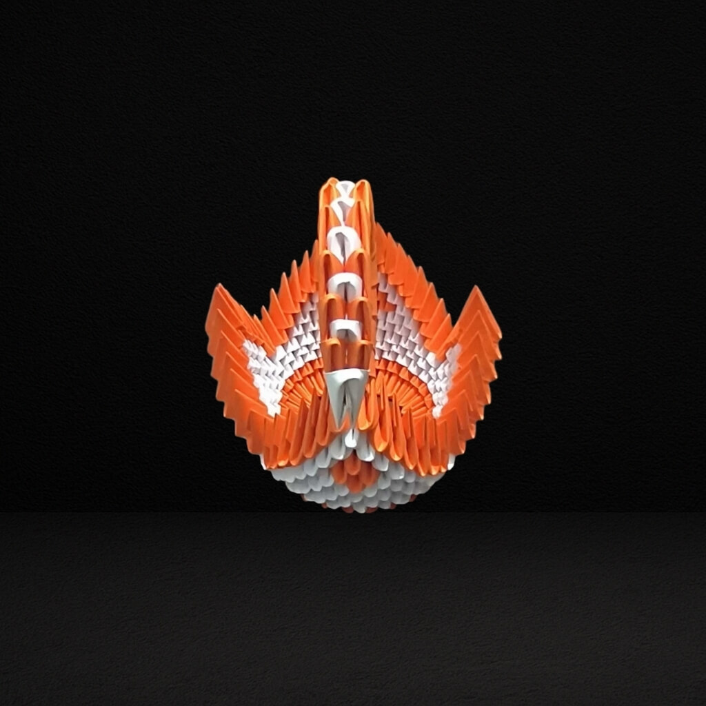 Majestic 3D Origami Orange Swan – Handcrafted Decorative Art Piece