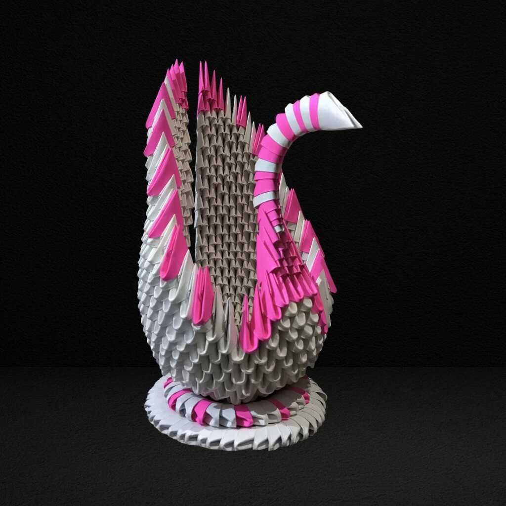 Majestic 3D Origami Swan Sculpture – Pink and White