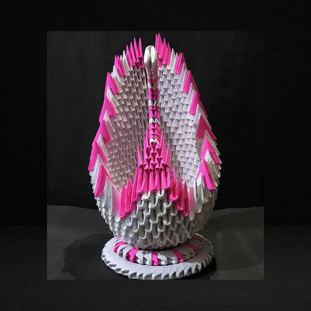 Majestic 3D Origami Swan Sculpture – Pink and White