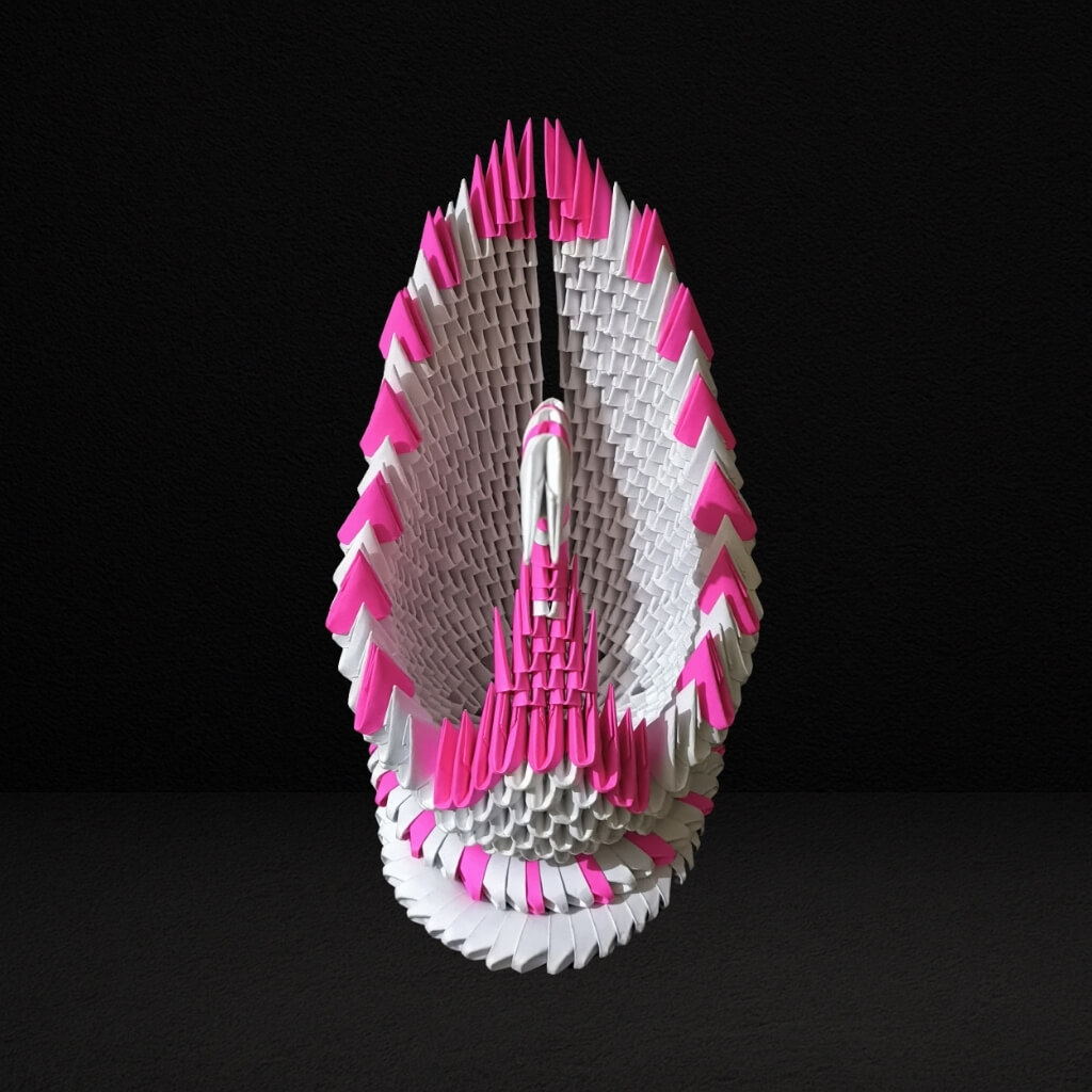 Majestic 3D Origami Swan Sculpture – Pink and White