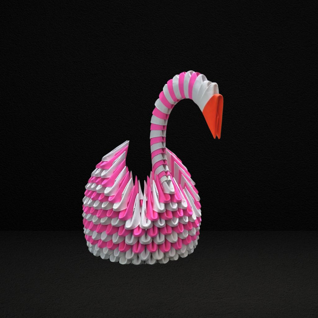 Vibrant 3D Origami Pink Swan – Handcrafted Decorative Art Piece