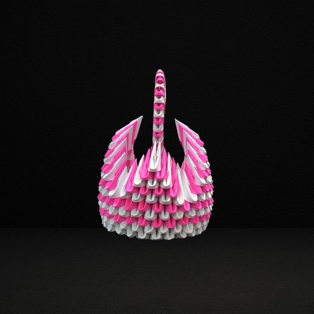 Vibrant 3D Origami Pink Swan – Handcrafted Decorative Art Piece