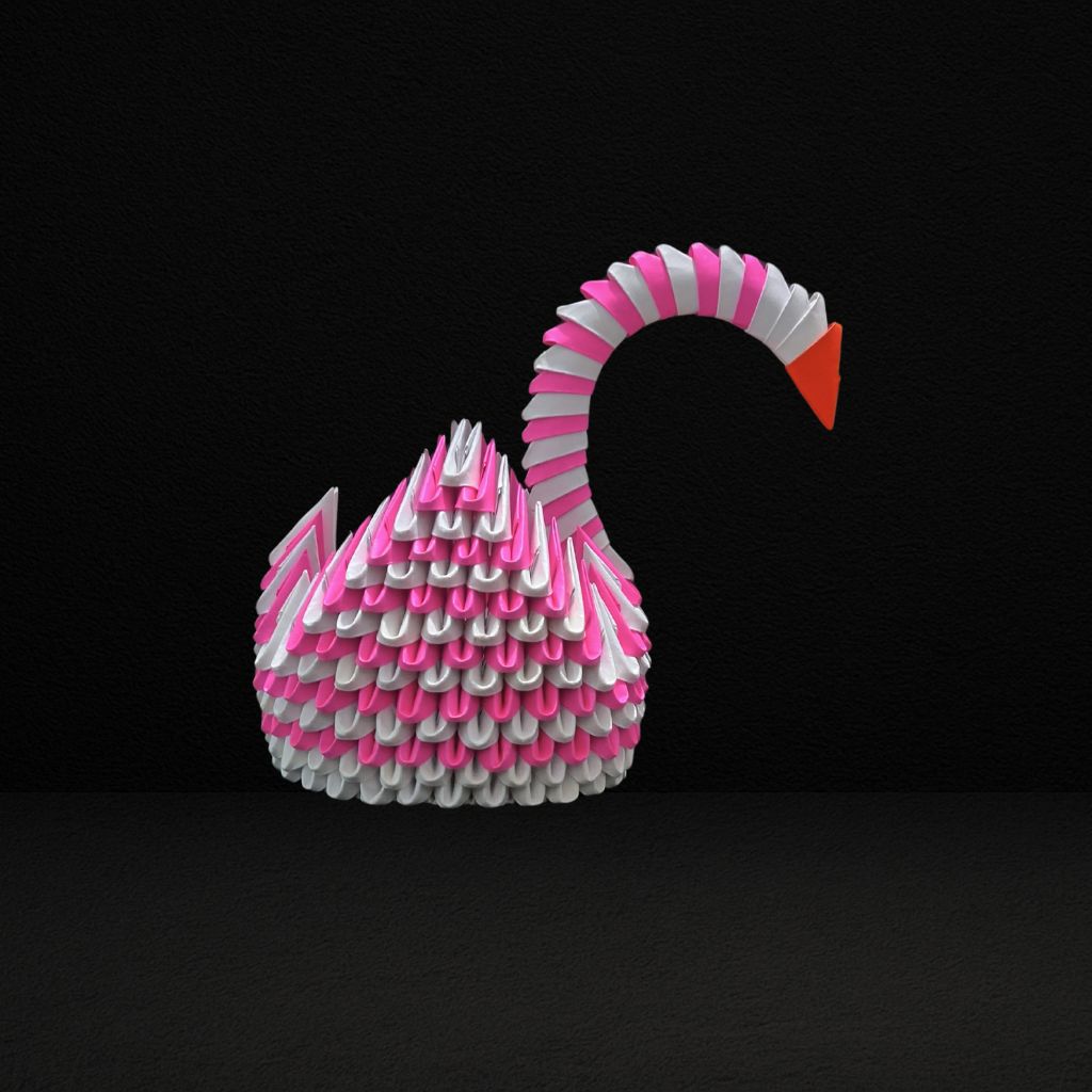 Vibrant 3D Origami Pink Swan – Handcrafted Decorative Art Piece