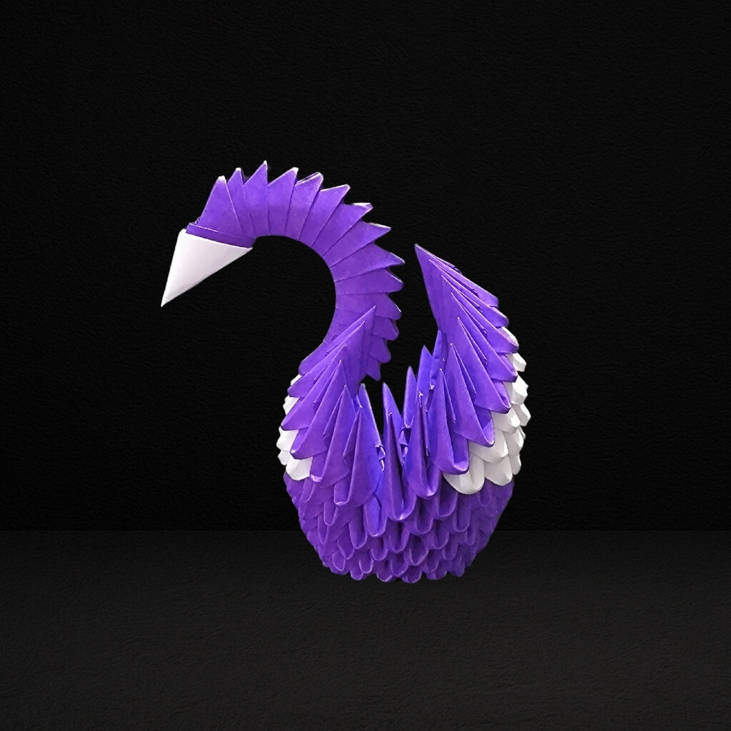 Elegant 3D Origami Swan Sculpture – Purple and White