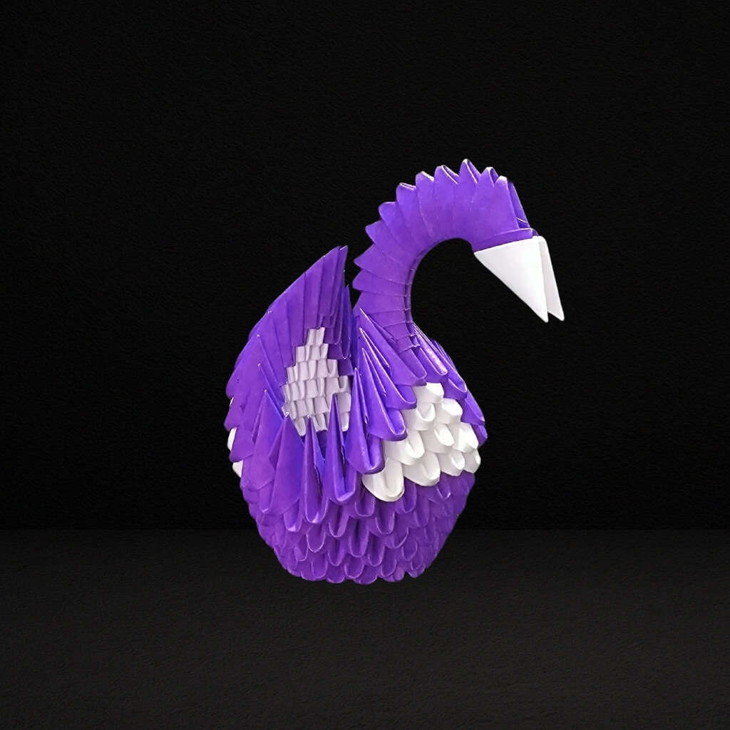 Elegant 3D Origami Swan Sculpture – Purple and White