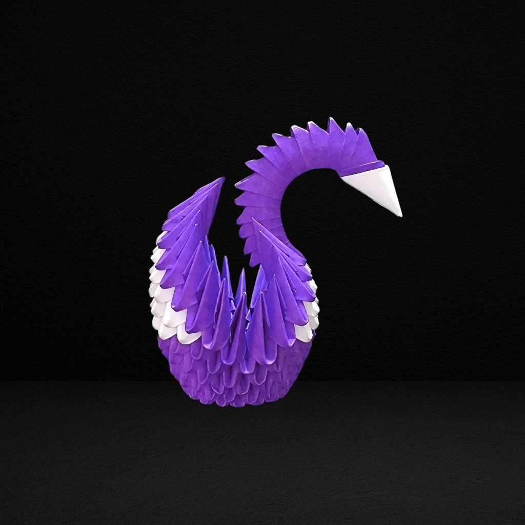 Elegant 3D Origami Swan Sculpture – Purple and White