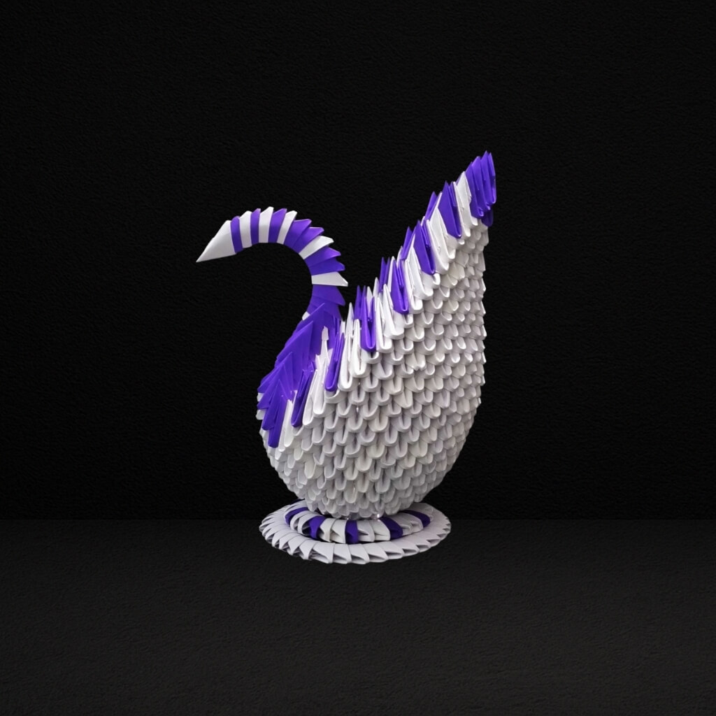 Majestic 3D Origami Swan Sculpture – Purple and White