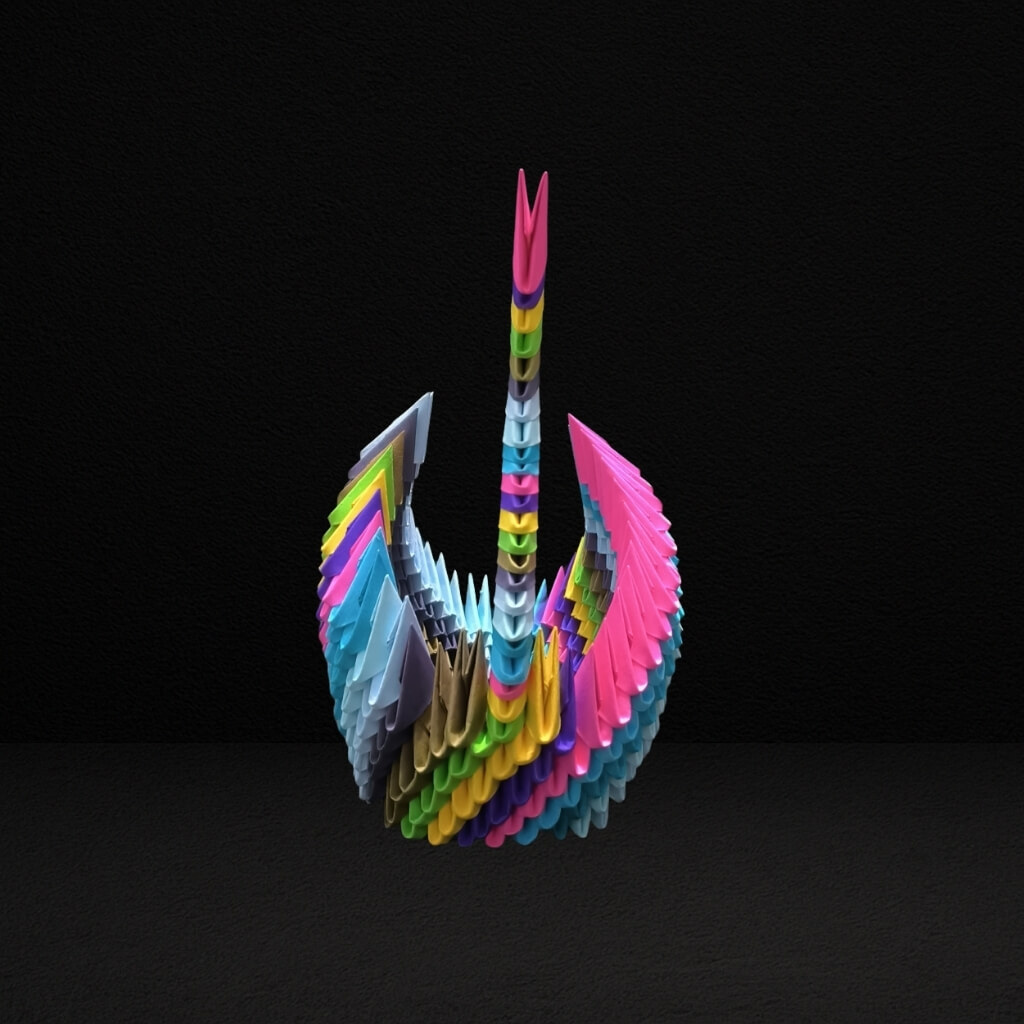 Multicolor 3D Origami Swan – Handcrafted Decorative Paper Sculpture