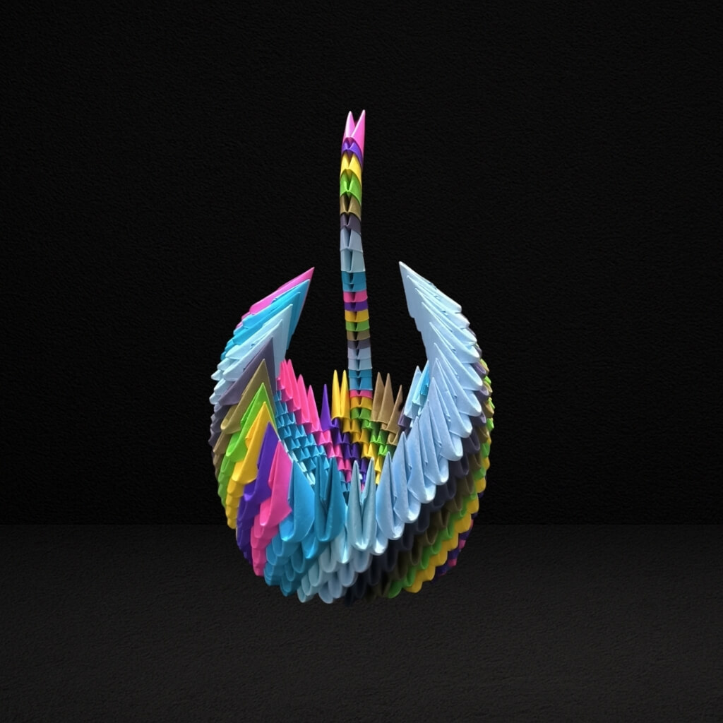 Multicolor 3D Origami Swan – Handcrafted Decorative Paper Sculpture