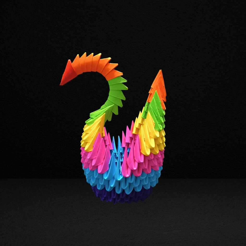 Vibrant 3D Origami Rainbow Swan – Handcrafted Decorative Art Piece