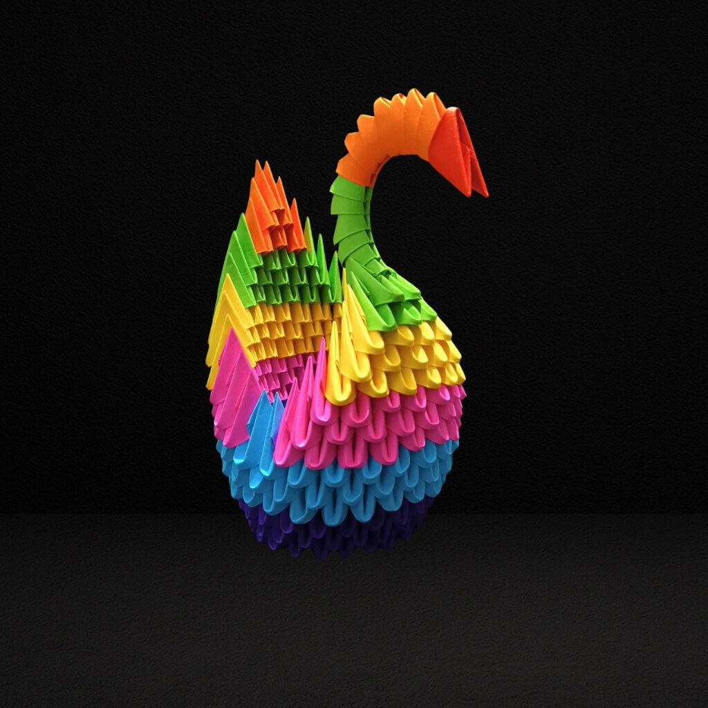Vibrant 3D Origami Rainbow Swan – Handcrafted Decorative Art Piece