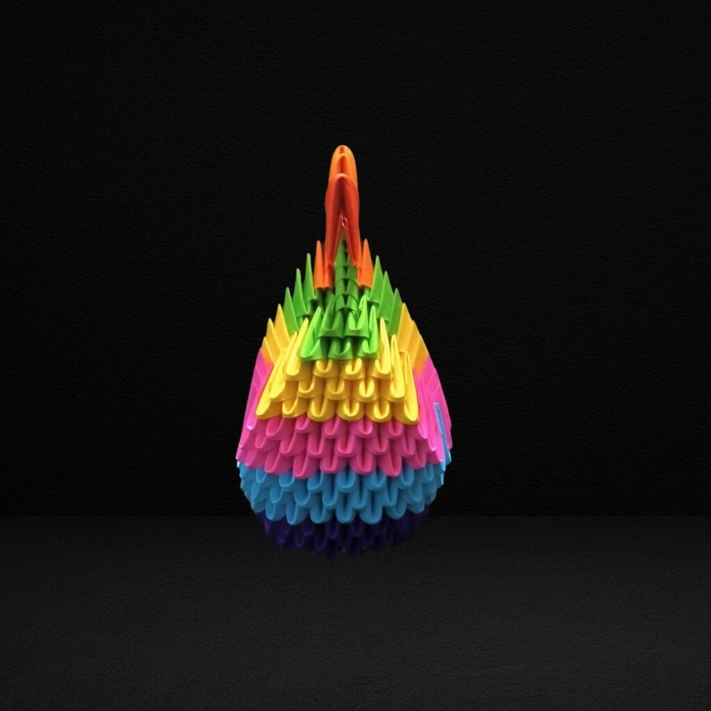 Vibrant 3D Origami Rainbow Swan – Handcrafted Decorative Art Piece