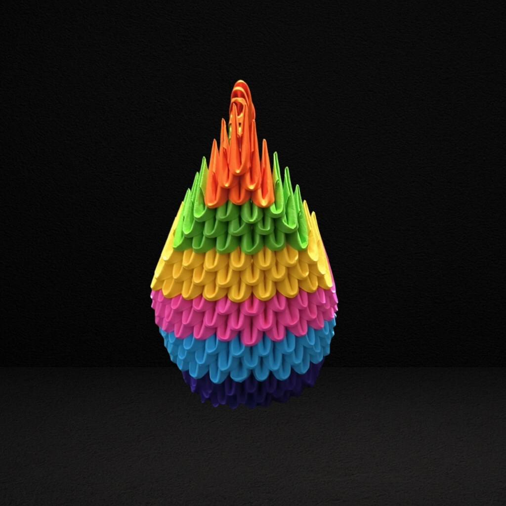 Vibrant 3D Origami Rainbow Swan – Handcrafted Decorative Art Piece