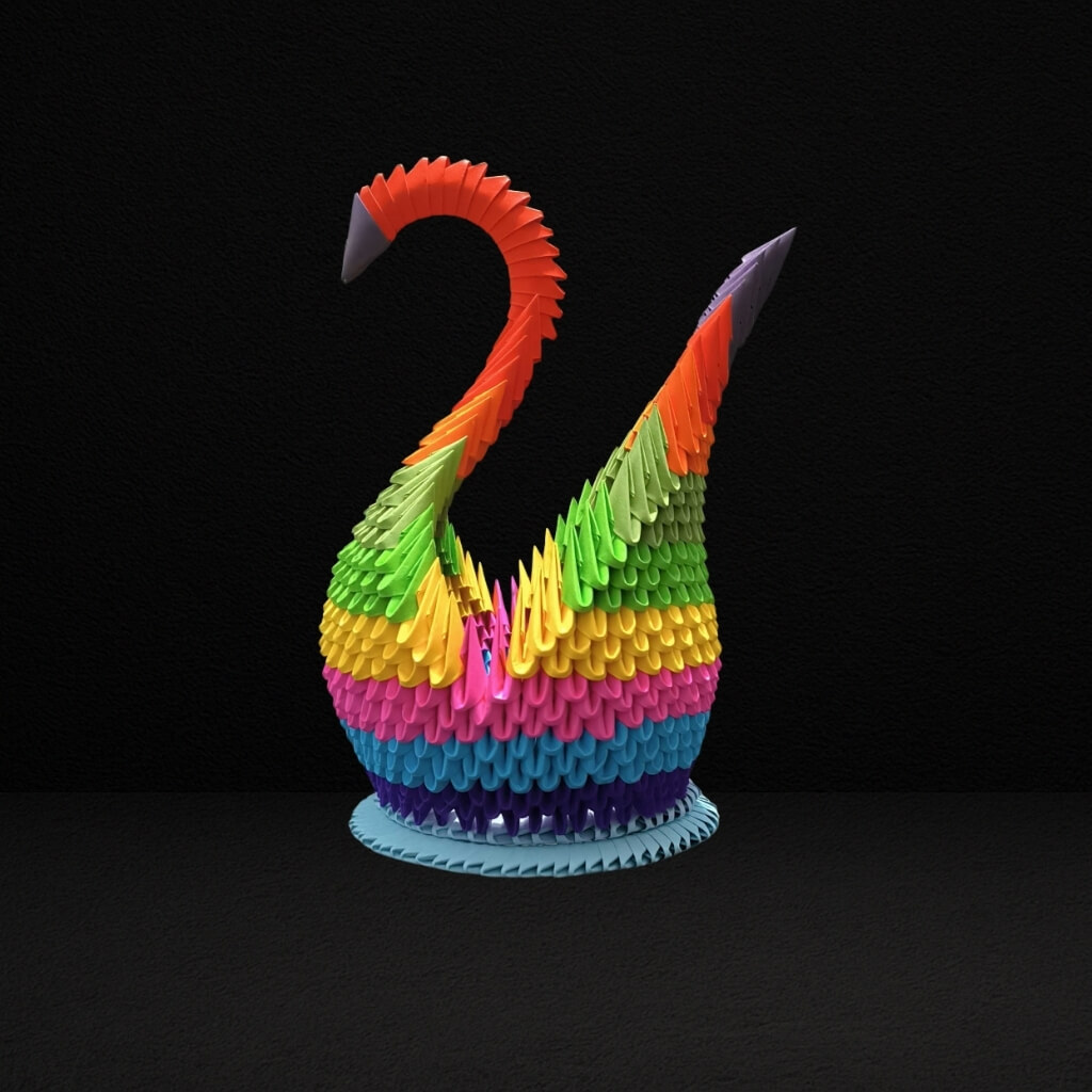 Majestic 3D Origami Rainbow Swan – Handcrafted Decorative Art Piece