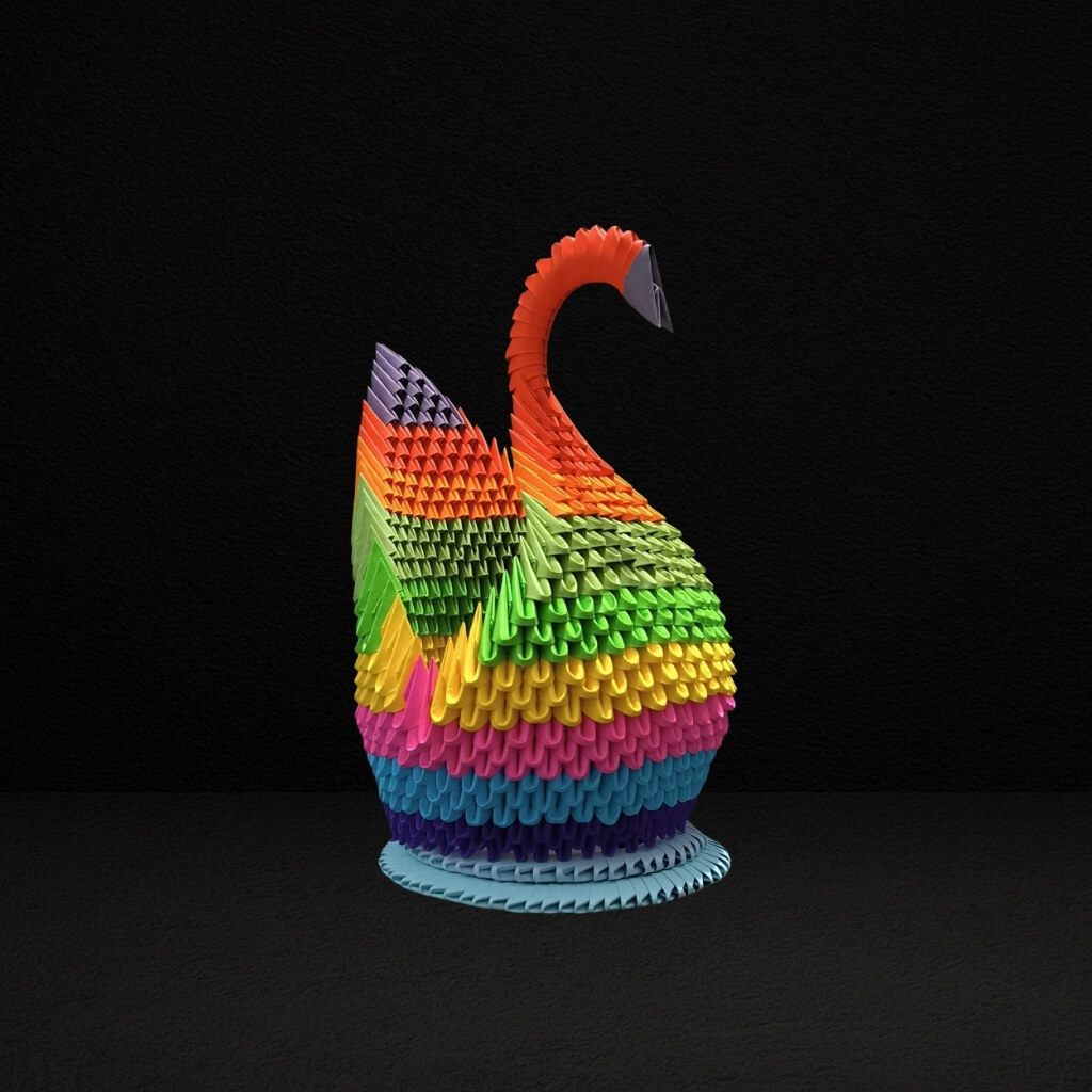 Majestic 3D Origami Rainbow Swan – Handcrafted Decorative Art Piece