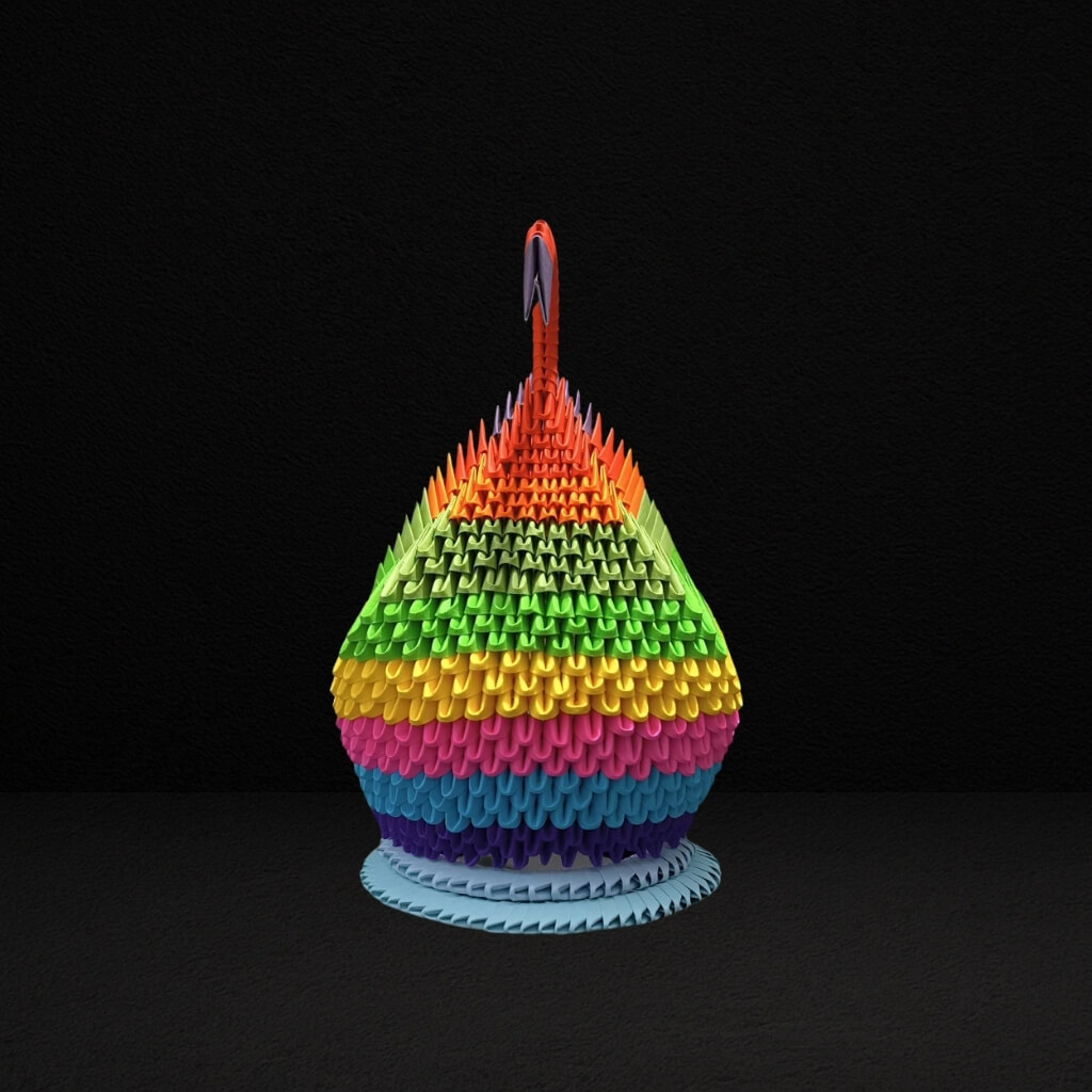 Majestic 3D Origami Rainbow Swan – Handcrafted Decorative Art Piece
