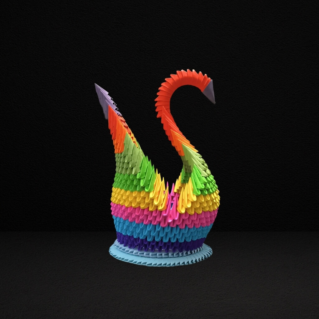Majestic 3D Origami Rainbow Swan – Handcrafted Decorative Art Piece