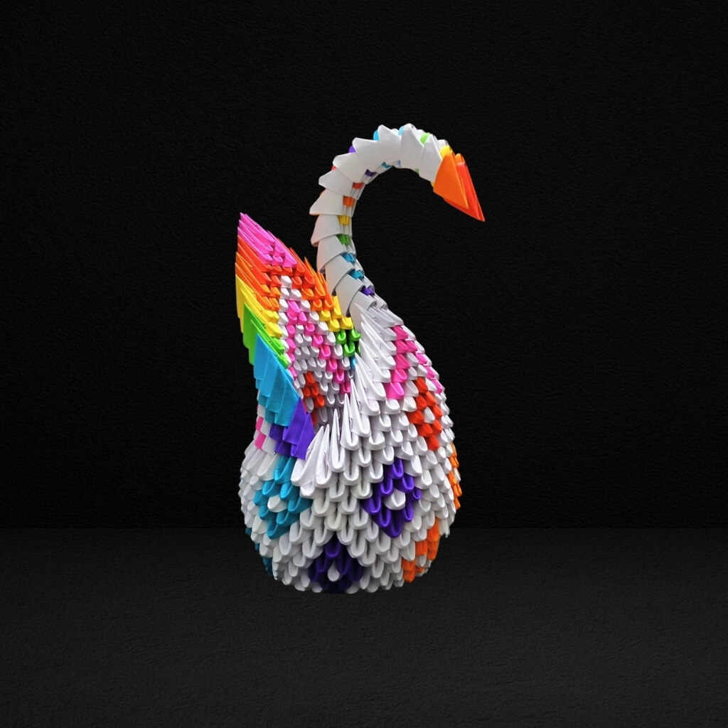 Vibrant 3D Origami Rainbow Swan – Handcrafted Colorful Art Piece