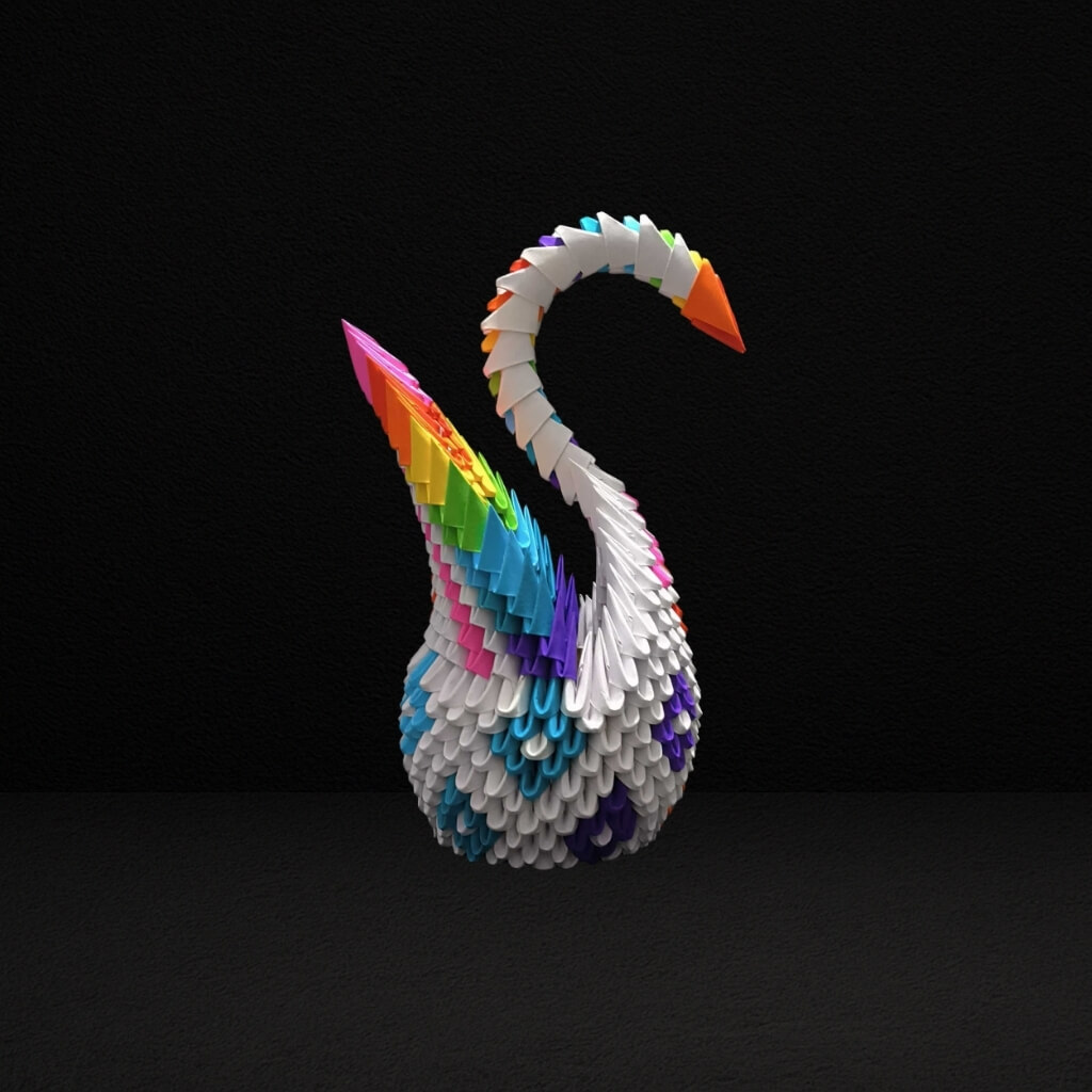 Vibrant 3D Origami Rainbow Swan – Handcrafted Colorful Art Piece