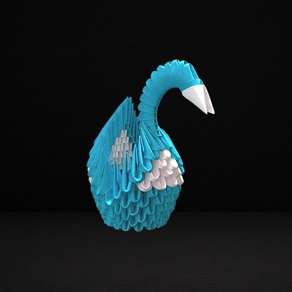 Elegant 3D Origami Swan Sculpture – Teal Blue and White