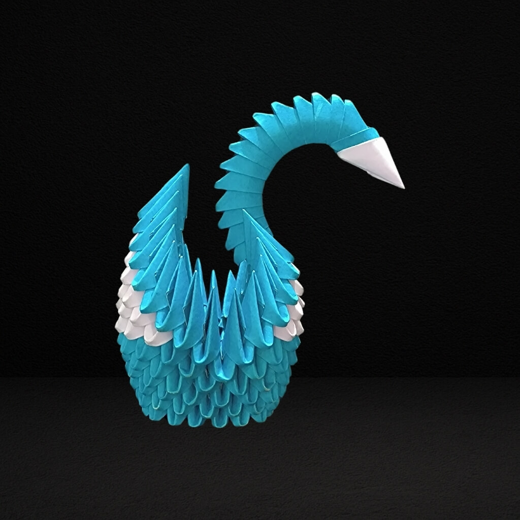 Elegant 3D Origami Swan Sculpture – Teal Blue and White