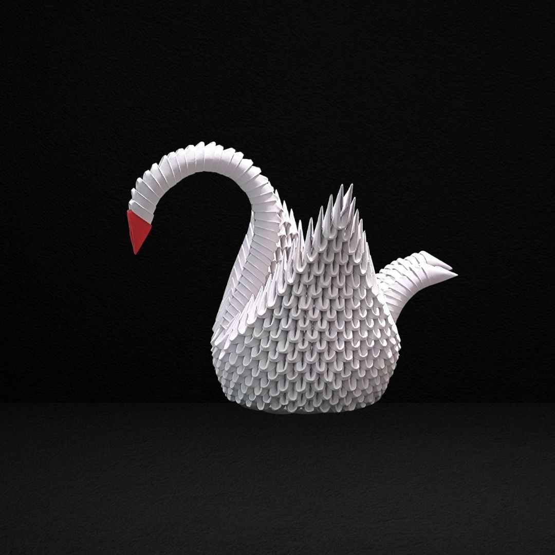 Elegant White 3D Origami Swan – Handmade Modular Paper Art