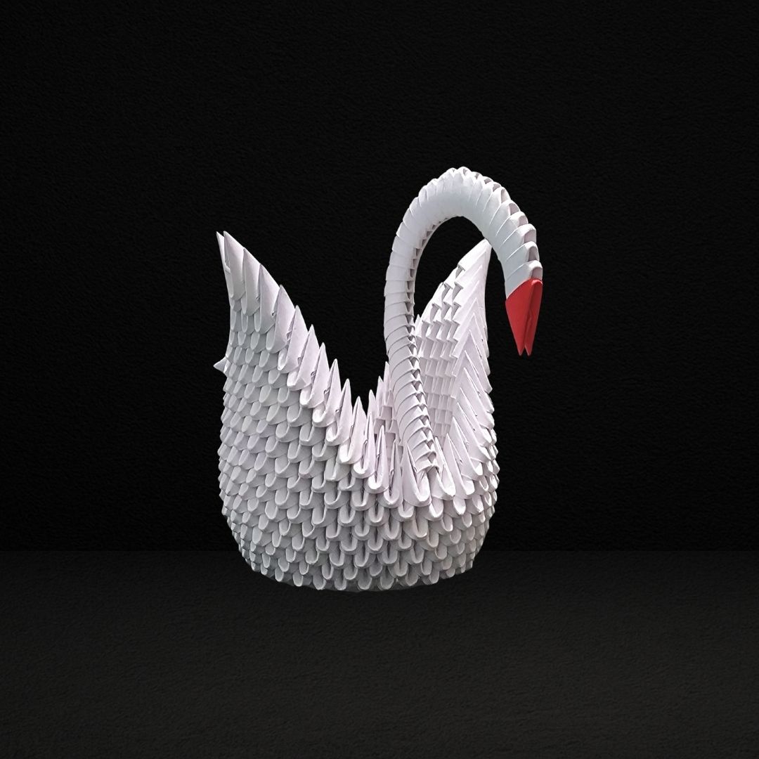 Elegant White 3D Origami Swan – Handmade Modular Paper Art