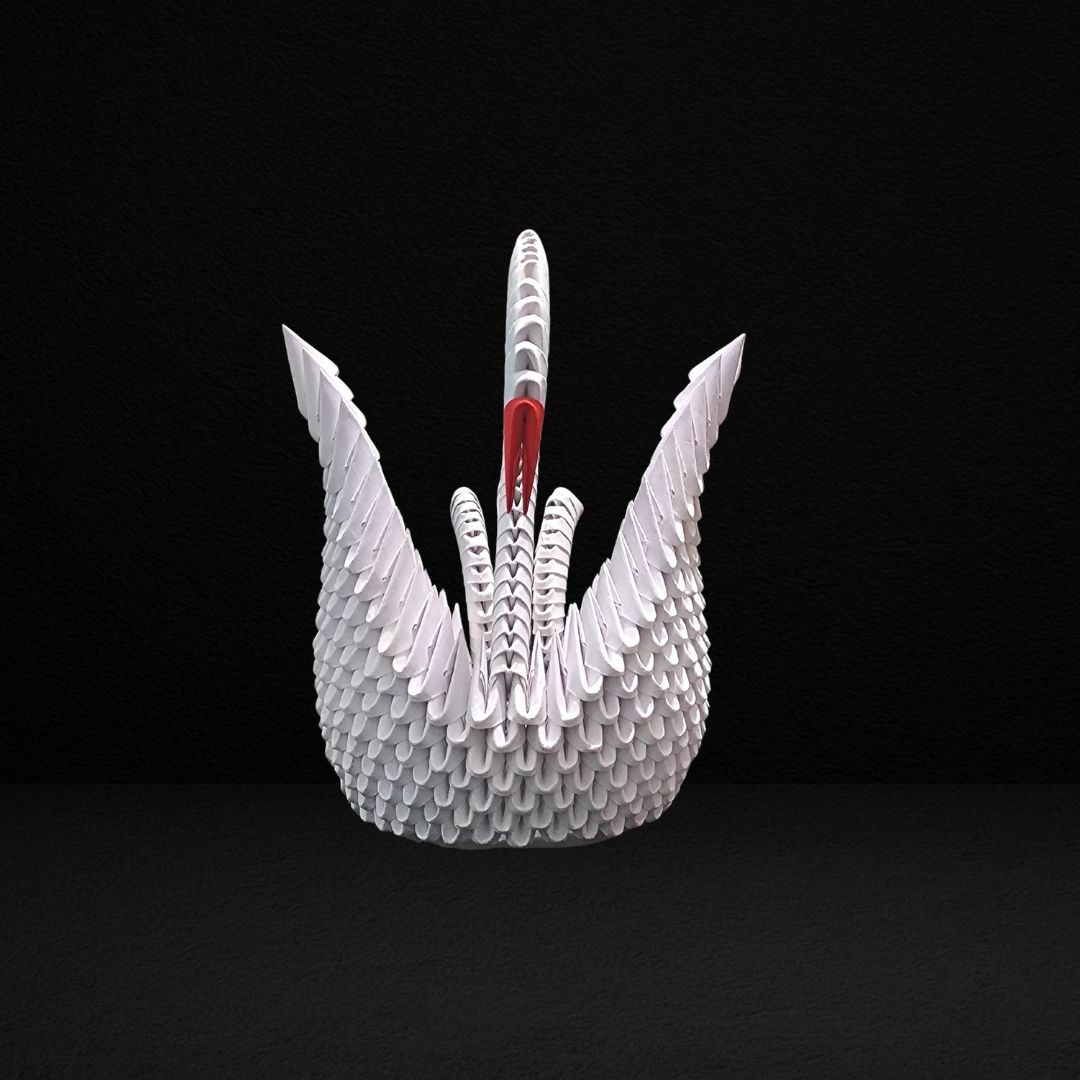Elegant White 3D Origami Swan – Handmade Modular Paper Art