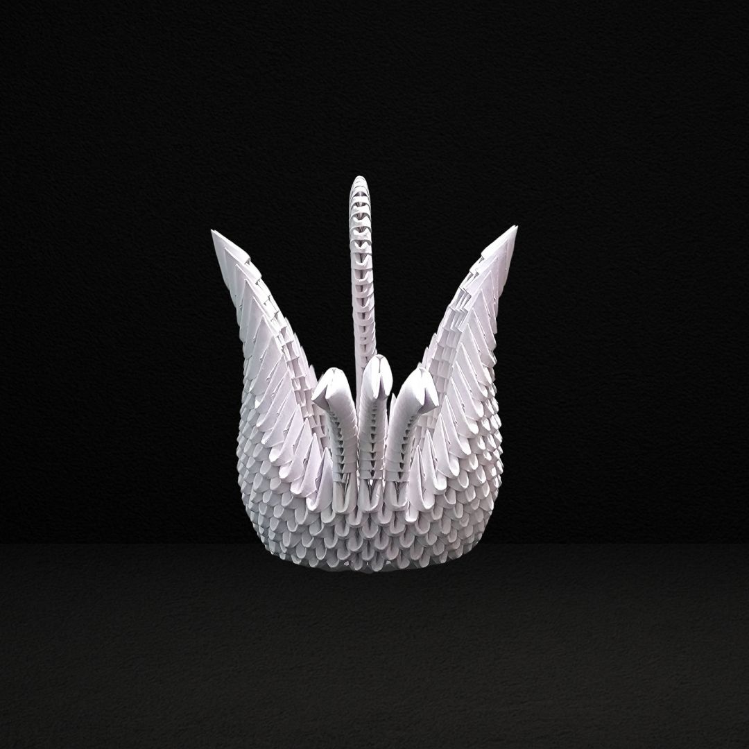 Elegant White 3D Origami Swan – Handmade Modular Paper Art