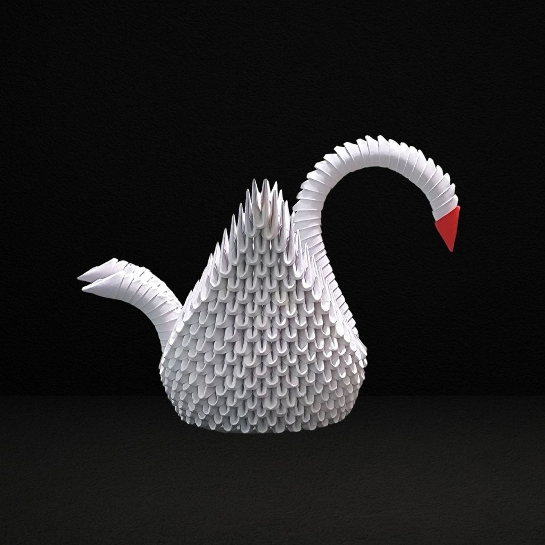 Elegant White 3D Origami Swan – Handmade Modular Paper Art