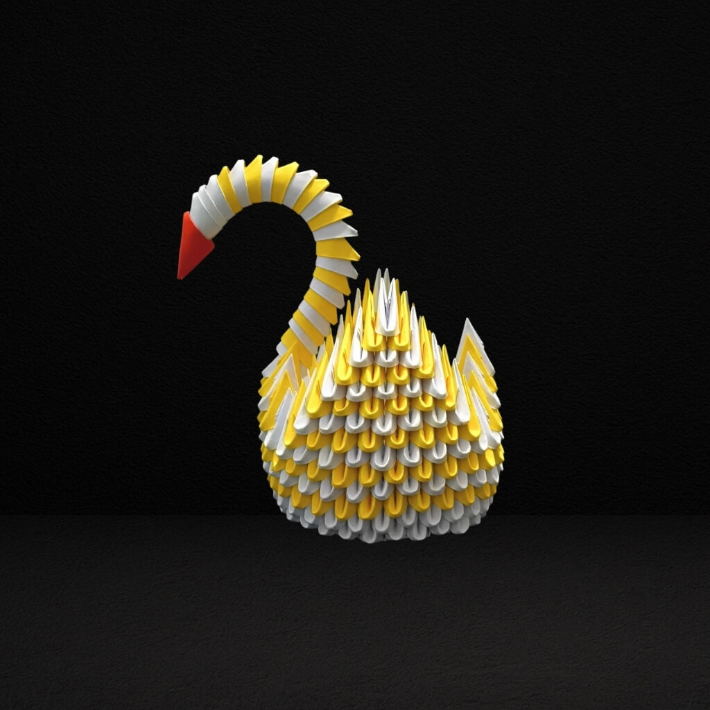 Vibrant 3D Origami Yellow Swan – Handcrafted Decorative Art Piece