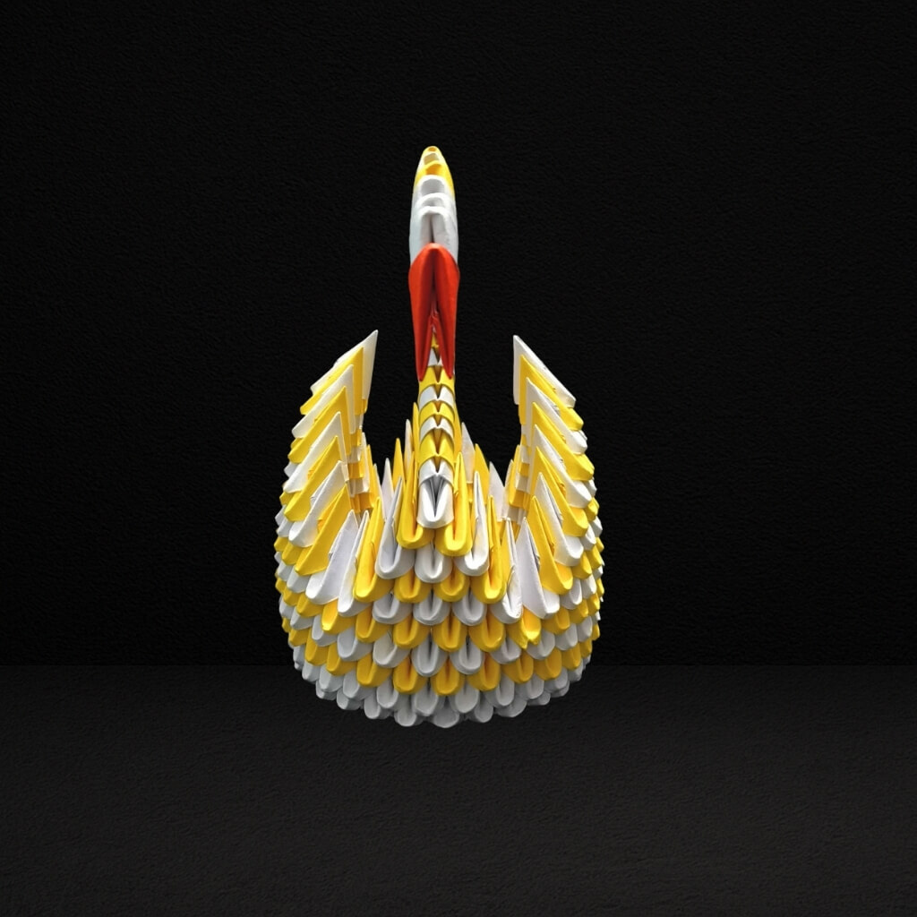 Vibrant 3D Origami Yellow Swan – Handcrafted Decorative Art Piece