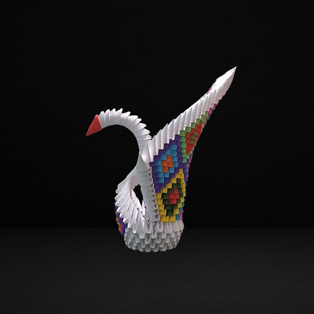 Rainbow Feather 3D Origami Swan – Handmade Multicolor Paper Sculpture