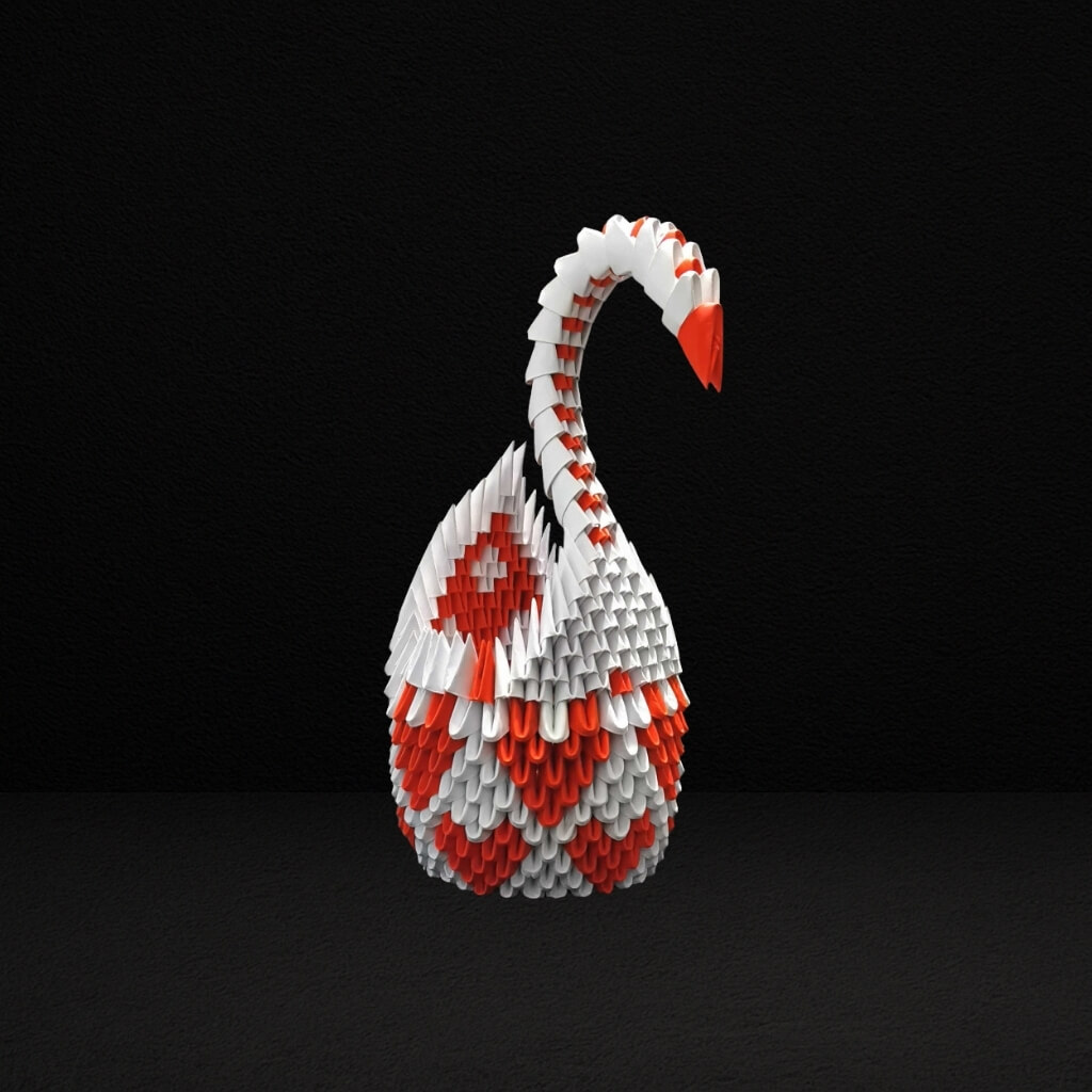 Majestic 3D Origami Red and White Swan – Handcrafted Decorative Masterpiece
