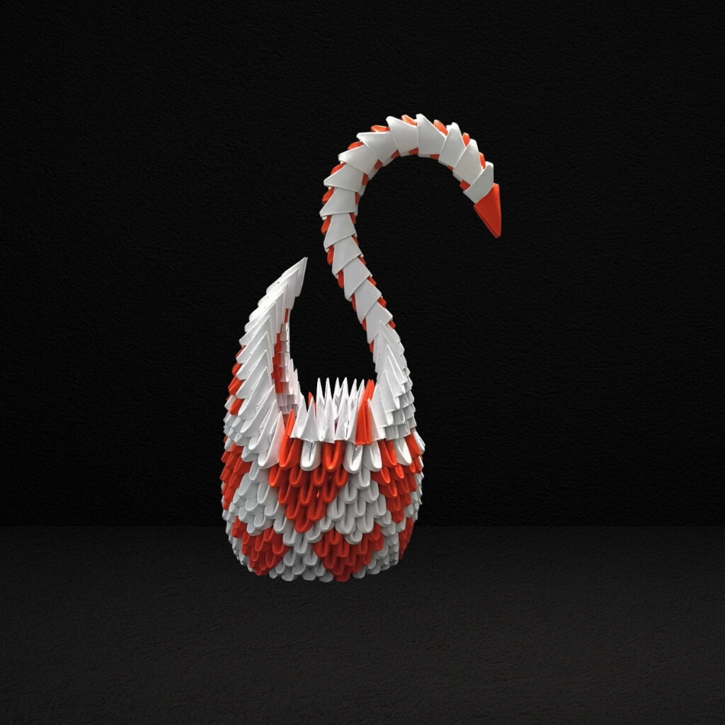 Majestic 3D Origami Red and White Swan – Handcrafted Decorative Masterpiece