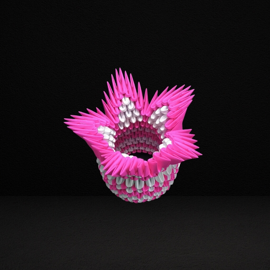 Handcrafted 3D Origami Pink Star Basket – Decorative Art Piece