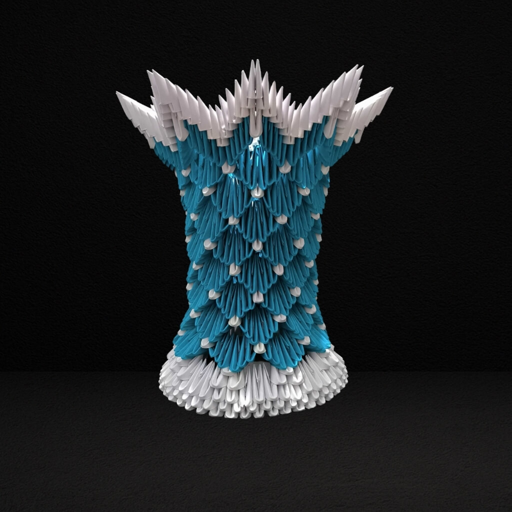 Intricate 3D Origami Flower Pot – Handcrafted in Blue, and White