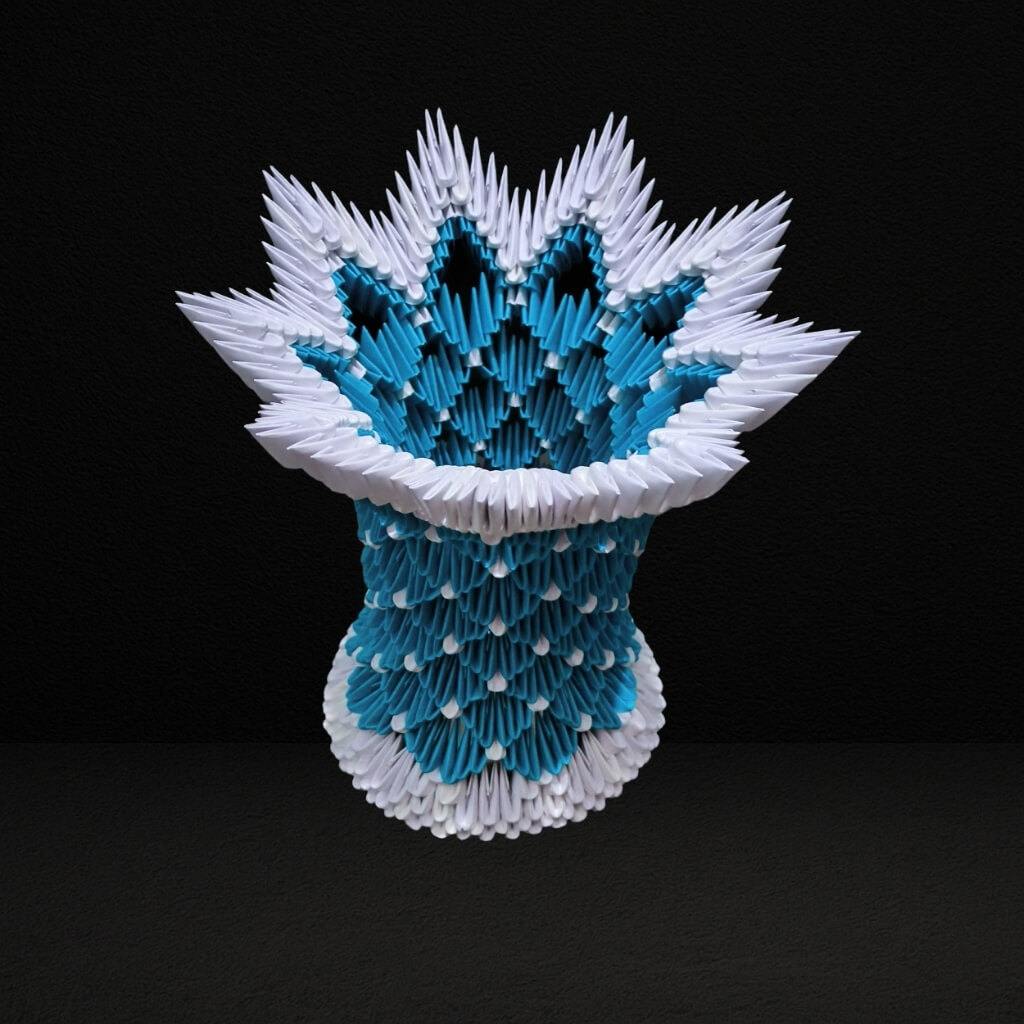 Intricate 3D Origami Flower Pot – Handcrafted in Blue, and White