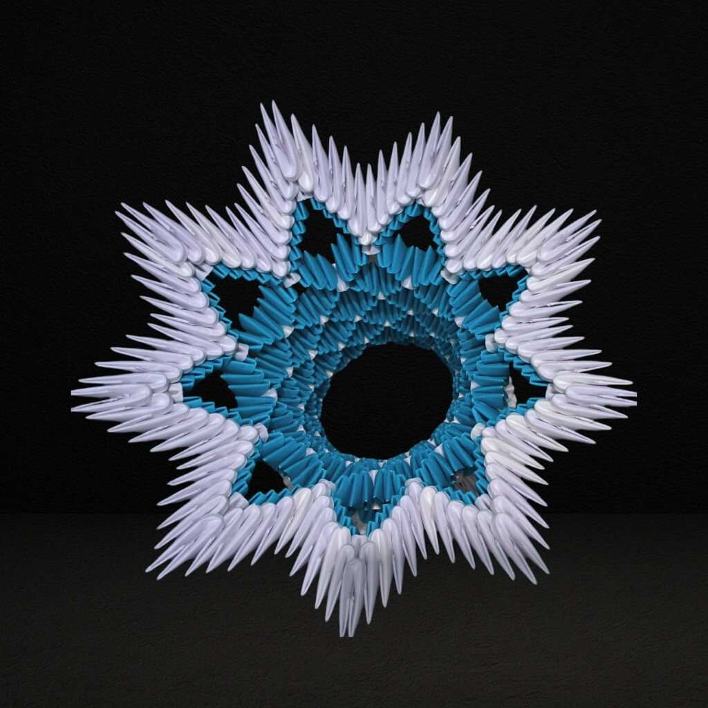 Intricate 3D Origami Flower Pot – Handcrafted in Blue, and White