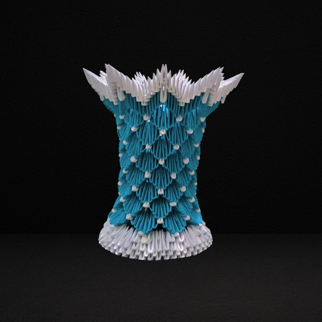 Intricate 3D Origami Flower Pot – Handcrafted in Blue, and White