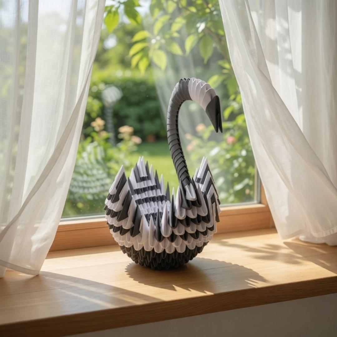 Classic 3D Origami Swan Showpiece – Handcrafted Decorative Paper Art
