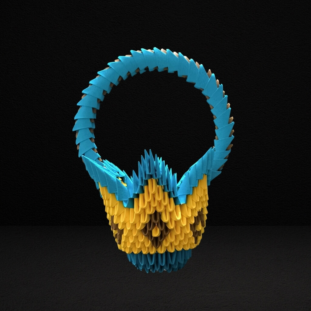 Elegant 3D Origami Basket with Handle – Handcrafted Decorative Storage Piece