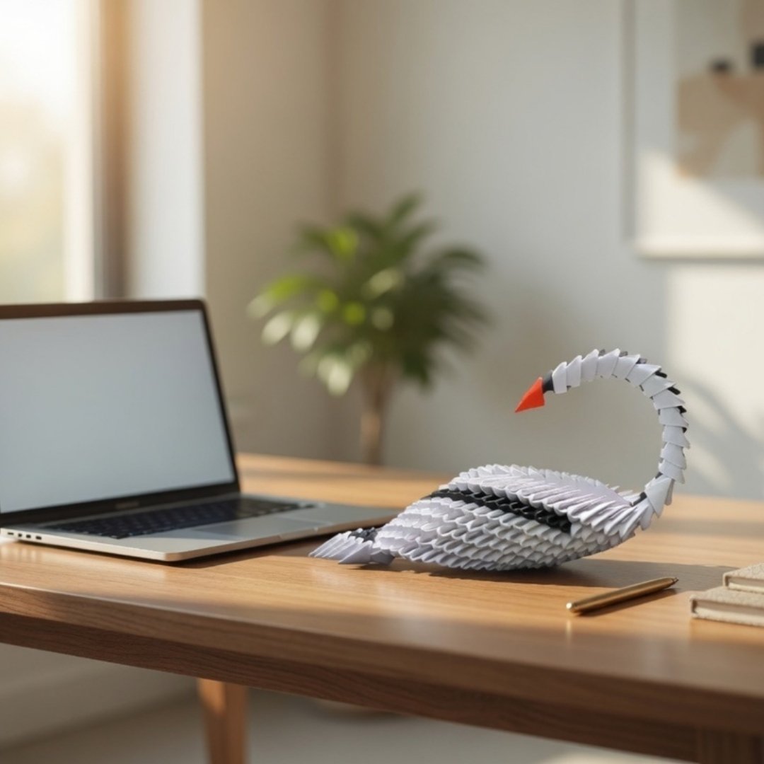Elegant 3D Origami Swan – Handcrafted Decorative Paper Art