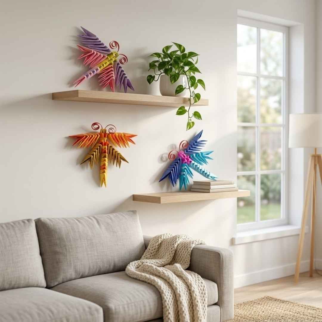 Elegant 3D Origami Dragonfly – Handcrafted Decorative Paper Art