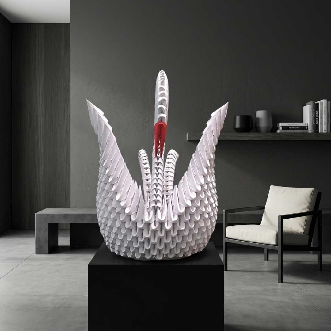 Elegant 3D Origami Swan Decor– Handmade Modular Paper Art
