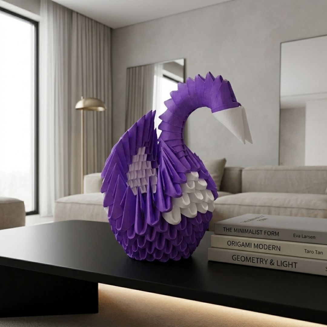 Elegant 3D Origami Swan Sculpture – Handcrafted Paper Art