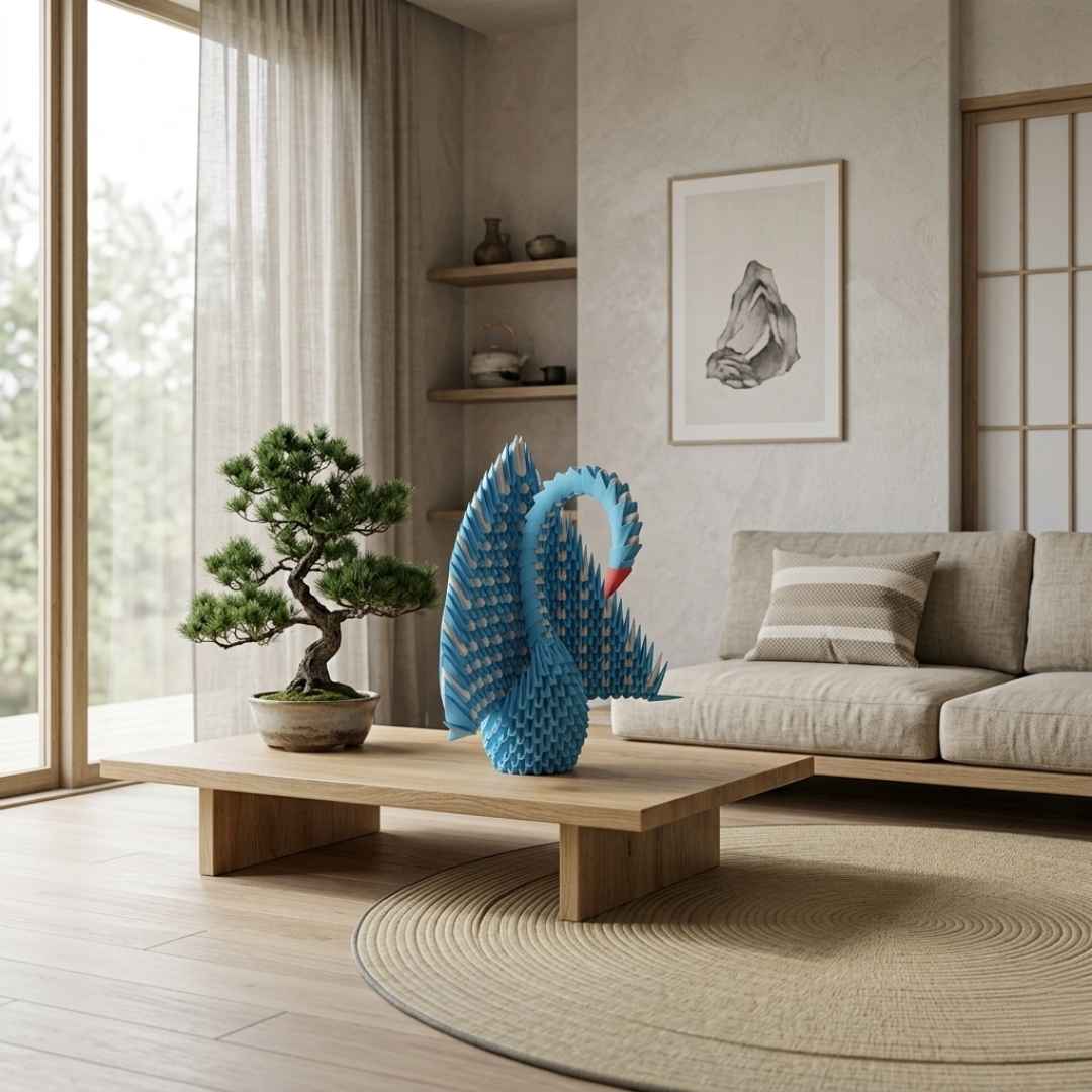 Elegant 3D Origami Swan Sculpture – Handmade Modular Paper Art