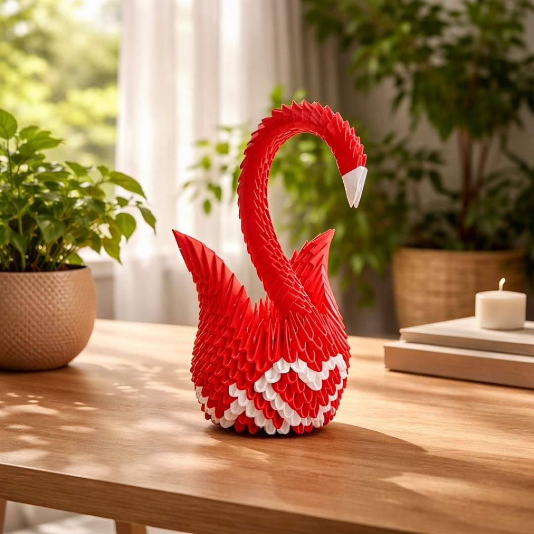 Graceful 3D Origami Swan Sculpture – Handcrafted Decorative Paper Art